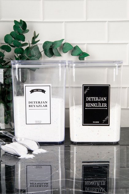 2-Piece Detergent Storage Box with Scale Gift White and Color Label 3000 ml