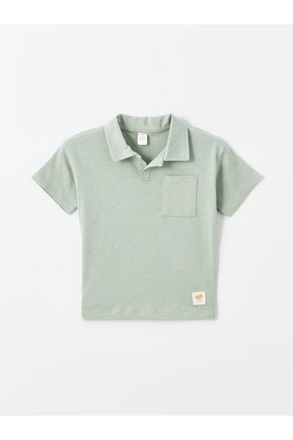 Lcw Baby Matte Green Resort Collar Short Sleeve Printed Baby Boy T-Shirt (S4)