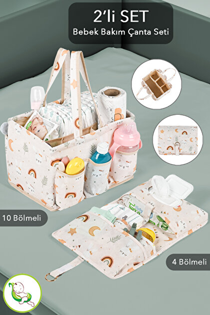 Meleni Baby 2'li Set Çok Amaçlı Bölmeli Bebek Bakım Çantası+Bebek