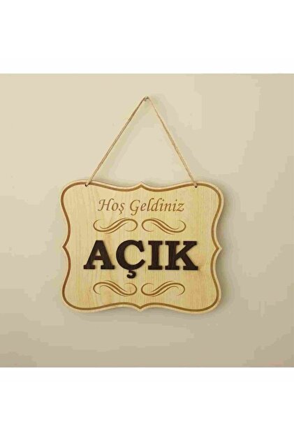 Açık Kapalı Yazılı Levha Ahşap Kabartma Mağaza Kapı Yönlendirme