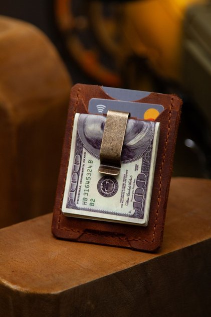 Genuine Leather Men's Card Holder with Money Clip