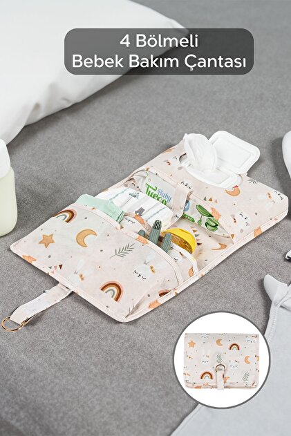 Meleni Baby Bebek Alt Açma Bakım Çantası Çok Gözlü Islak Mendil