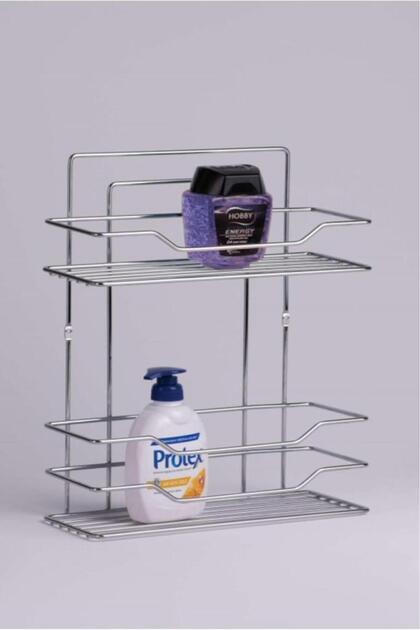 Metal 2-Tier Chrome Bathroom Shelf Shampoo Holder Organizer Rectangular