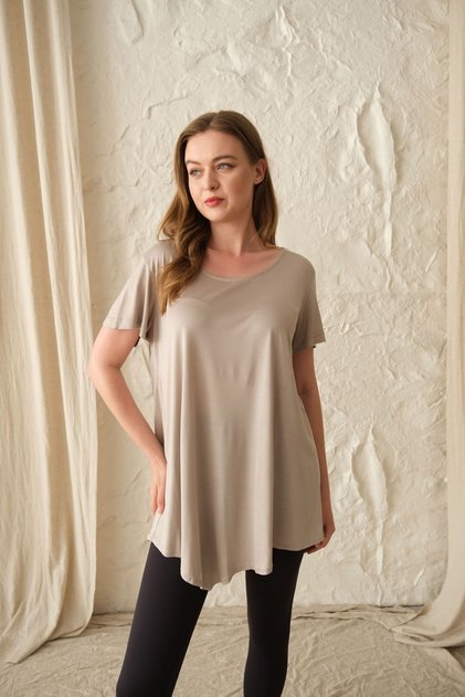 Asymmetrical Long T-Shirt Single Piece Beige
