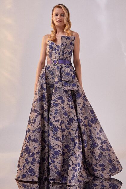 Women's Strapless Brocade Evening Dress 260815 Mink