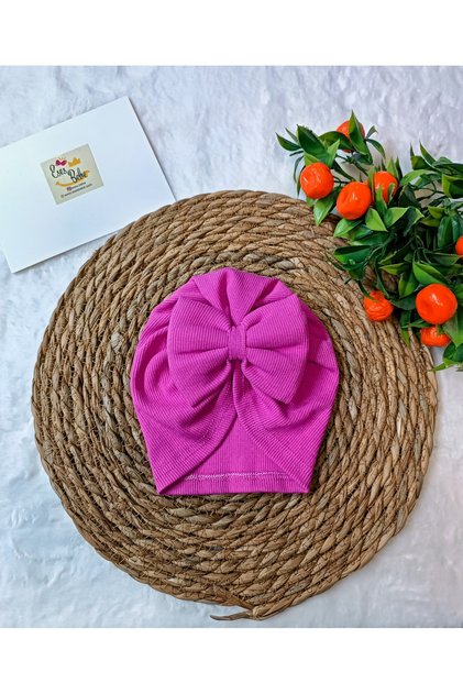 Fuchsia Bowknot Baby Girl Ribbed Bonnet