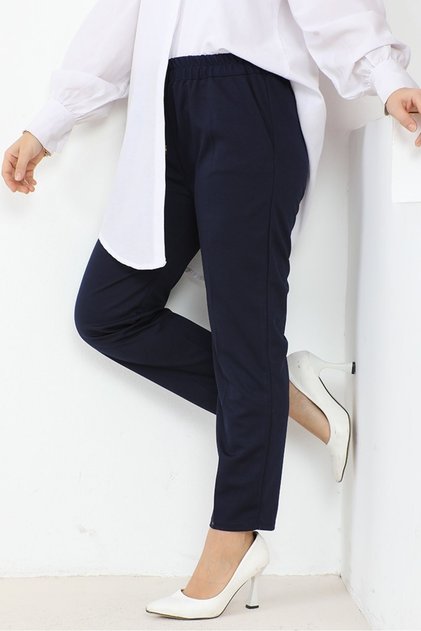 Zülal Elastic Waist Pocket Trousers 651 - Navy Blue