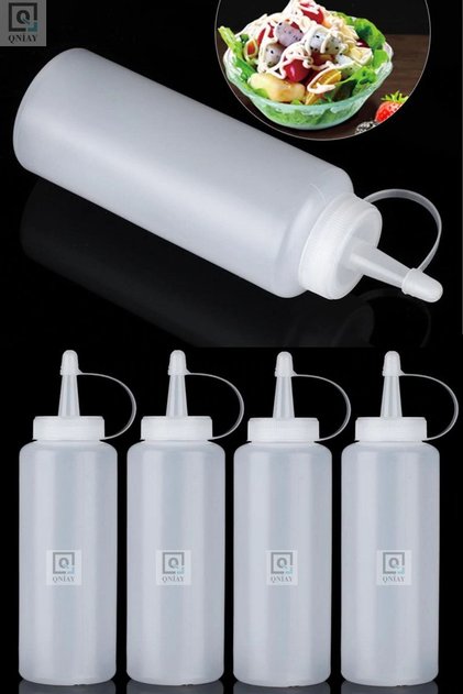 Chef Hazırlık Şişesi (4 Adet) Kapaklı Salata Sosu Zeytinyağı Ketçap Mayonez Sıkma Sosluk 400 Ml