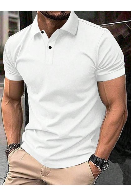 Men's White Polo Collar Basic T-Shirt - Regular Fit, Sweat-Wicking, Cool, Non-Pilling Fabric T-Shirt