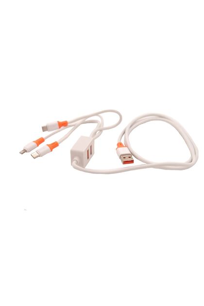 5 in1 Micro Usb + Lightning + Type-c & 2usb Çoğaltıcı 2.4 Amper 1200mm Beyaz