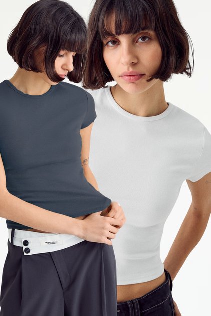 Kadın 2'li Bisiklet Yaka Ultra Soft %100 Pamuk Kısa Kol Body - Beyaz Antrasit 1