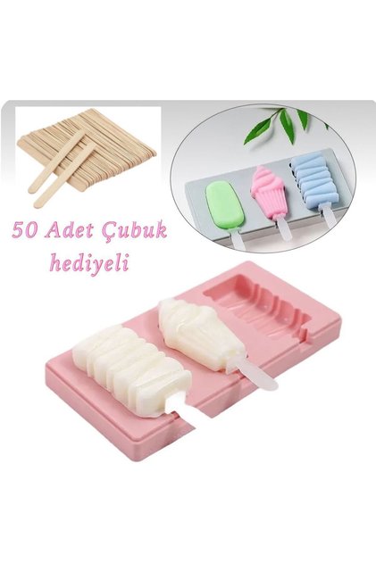 Ice Cream Mold Silicone 3-Shaped with Lid 50 Pieces with Stick Gift Imported 1St Quality