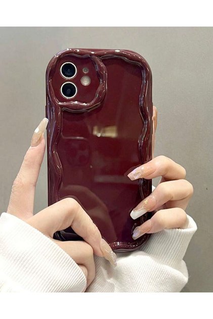 iPhone 12 Burgundy Color Plain Wavy Patterned Case
