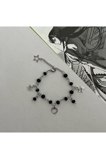 Black Pearl Heart and Star Fairycore Bracelet