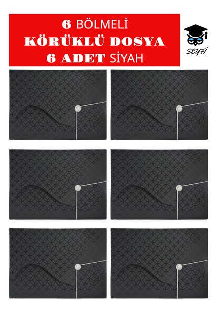 6 BÖLMELİ KÖRÜKLÜ DOSYA 6 ADET SİYAH