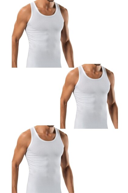3 Pieces Men's Slim Fit Close-Fitting Lycra Combed Cotton Sports Undershirt (Rambo Undershirt)