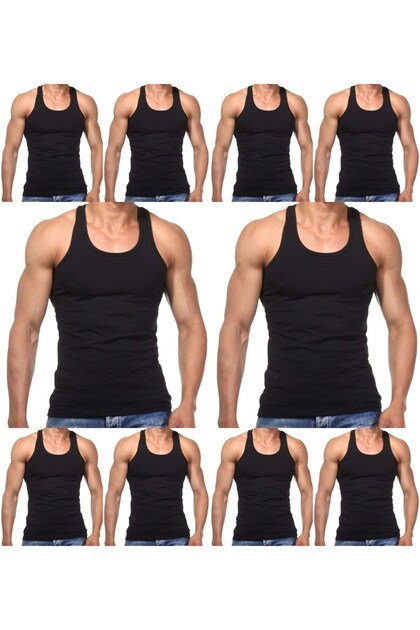 10 Pieces Men's Slim Fit Close-Fitting Lycra Combed Cotton Athlete (Rambo Undershirt)