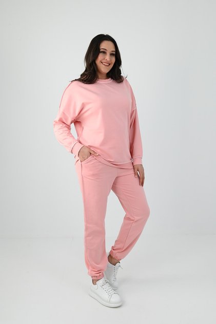 Women's Large Size Reverse Stitching Tracksuit Set 8082