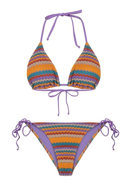 Colorful Knitwear Triangular Bikini Set with Gathered Back