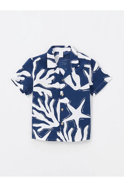 Lcw Baby Resort Collar Short Sleeve Baby Boy Patterned Shirt
