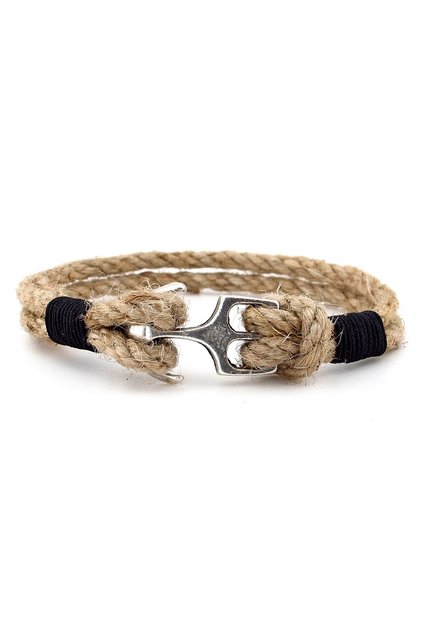 Beige Rope Black Braided Metal Anchor Sailor Men's Bracelet M058A