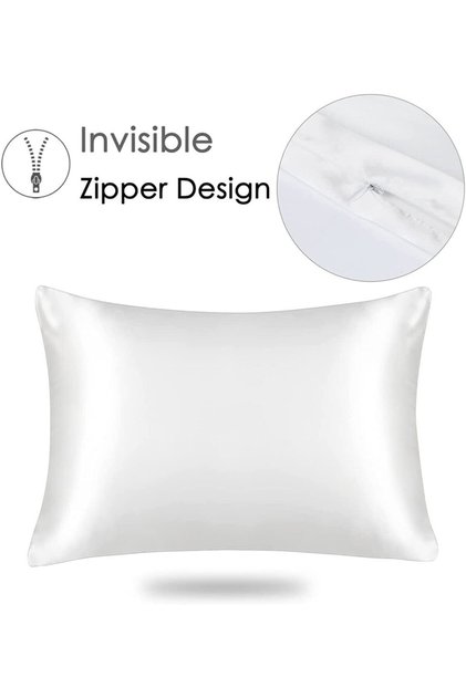 White Silk Satin Pillowcases, Set of 2, 50X70 Cm, Anti-Sweat, Odorless, Suitable for Curly Hair, Skin-Friendly