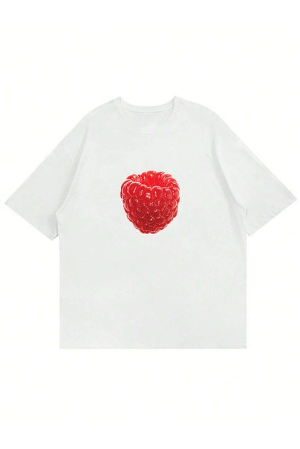 Women's Raspberry Printed Crew Neck Oversize Tshirt