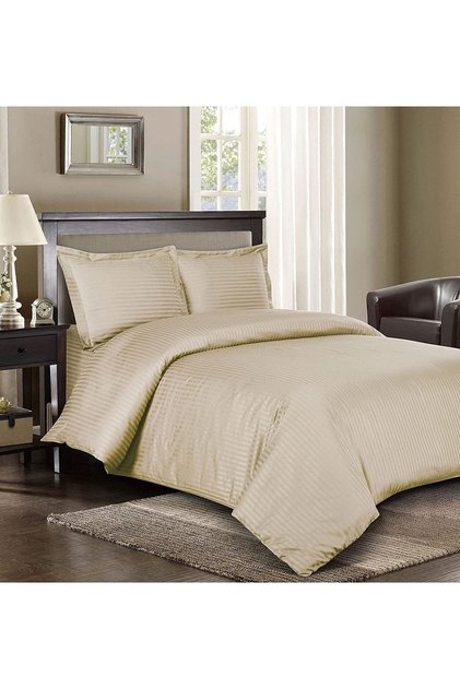 Luxury Hotel Series Striped 4 Piece Beige Duvet Cover Set 160X200 cm Skin-Friendly Satin Fitted Sheet