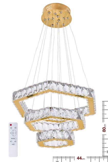 ALA AYDINLATMA Plaket Kristal Taşlı GOLD Paslanmaz Ledli Kumandalı Avize AL-581-3 GOLD