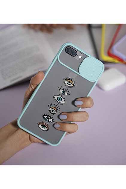 mooodcase Iphone 7 Plus Renkli Gözler Desenli Kamera Korumalı Su Yeşili Telefon Kılıfı - 1