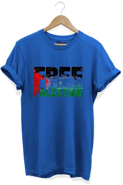 Palestine Free Palestine Printed 100% Cotton Premium Blue T-Shirt