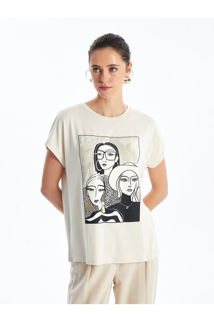 LCW Crew Neck Printed Short Sleeve Women's T-Shirt