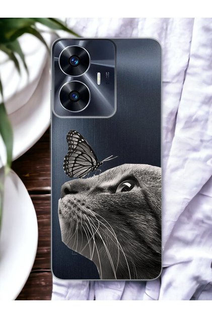 Oppo Realme C55 Butterfly Cat Design Transparent Phone Case