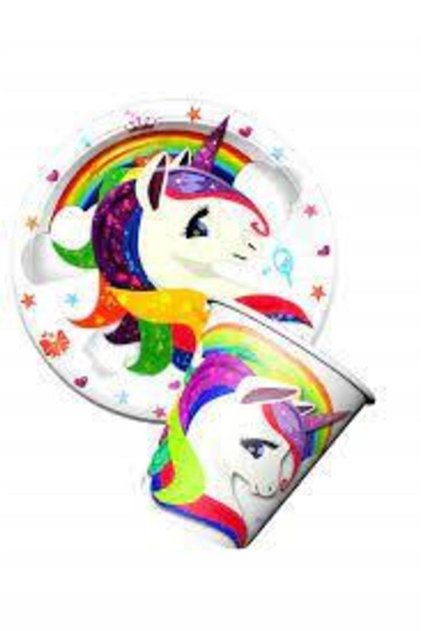 Partioyunevi Unicorn Karton 8'li Tabak Ve 8'li Bardak Tabak 8'li