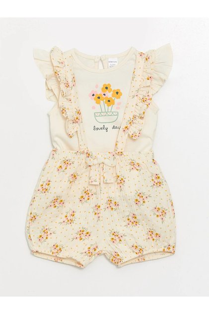 LCW baby Crew Neck Short Sleeve Floral Baby Girl Blouse and Shorts 2 Pieces Set
