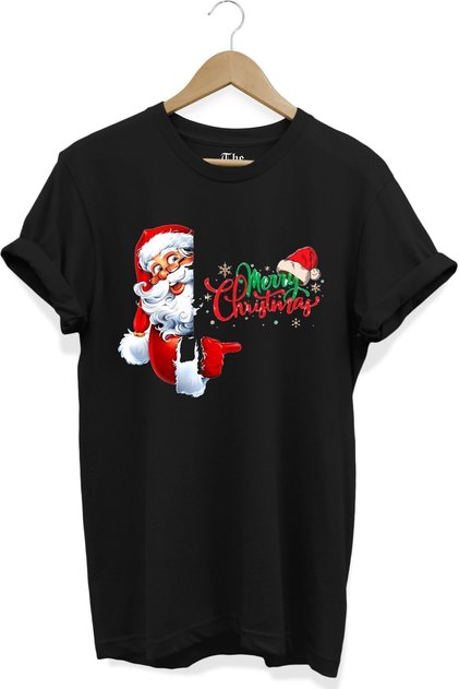 Christmas New Year Santa Claus Design Printed 100% Cotton Premium Black T-Shirt
