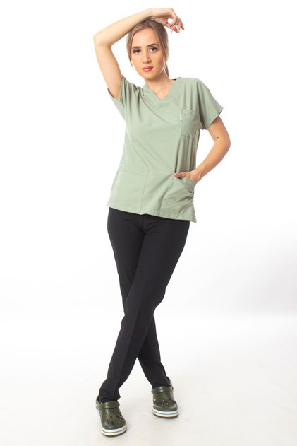 Surgical Doctor Nurse Uniform Mold Green Top Black Bottom Scrubs Set