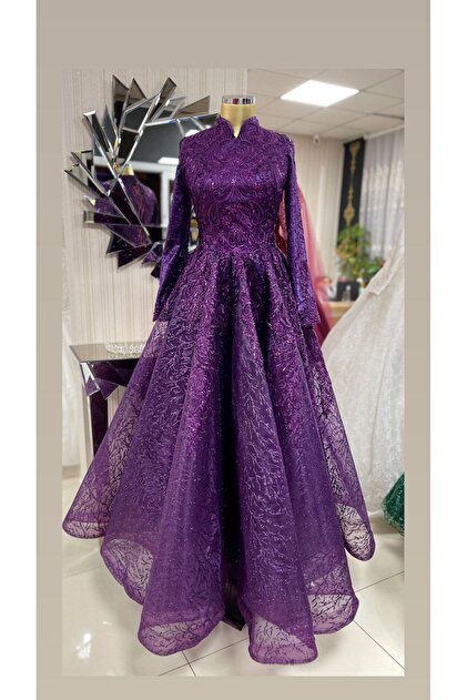 Kaderbutikevi Purple Midi Testture Evening Dress - Kinalik/Engagement Dress- Trendyol Kaderbutikevi Purple Midi Testture Evening Dress - Kinalik/Engagement Dress- Trendyol