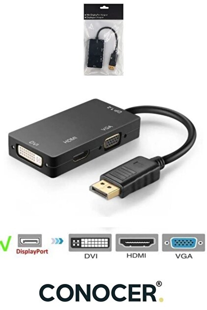 CONOCER Displayport To Vga-hdmı-dvı Dönüştürücü Adaptör Yüksek
