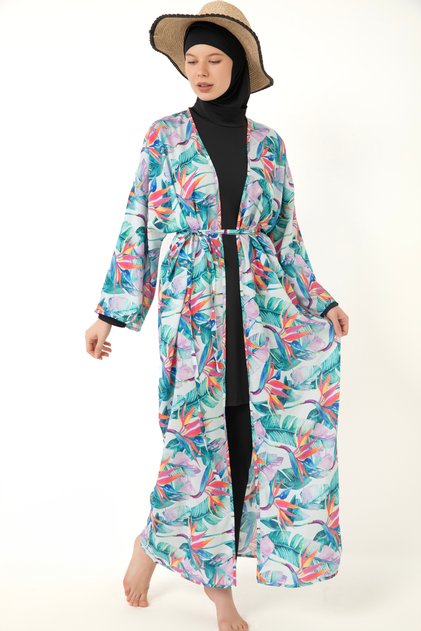 Costum de baie Hijab - Caftan Pareo Kimono cu model
