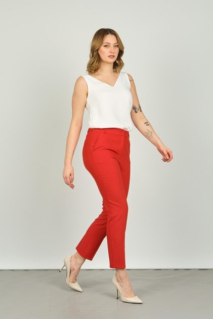 Pantaloni skinny pentru femei cu lungime dublu la gleznă 7001 roșu