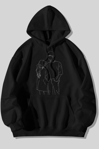 14 February Valentine's Day Gift Minimal Design Printed Fleece Inside Premium Black Sweatshirt