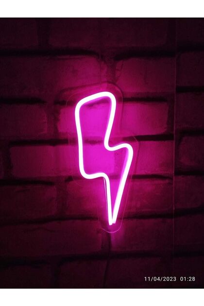 Neon Led Şimşek Deseni Pembe Renk Tak Fişe Calistir
