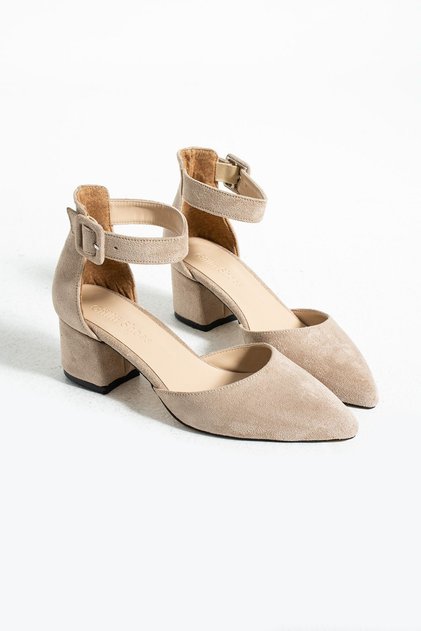 Women's Beige Suede Shoes Evening Dress Stiletto Chunky Heel Wedding Dress Shoes 5.5cm