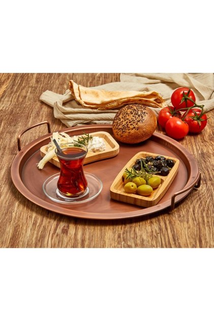 Special Production Vintage Copper Tray 39 Cm, Galvanized Special Series Breakfast Tray Antique