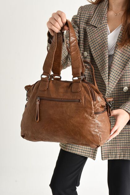 571 Collections Çanta Yıkanmış Deri Çok Bölmeli Omuz Çantası