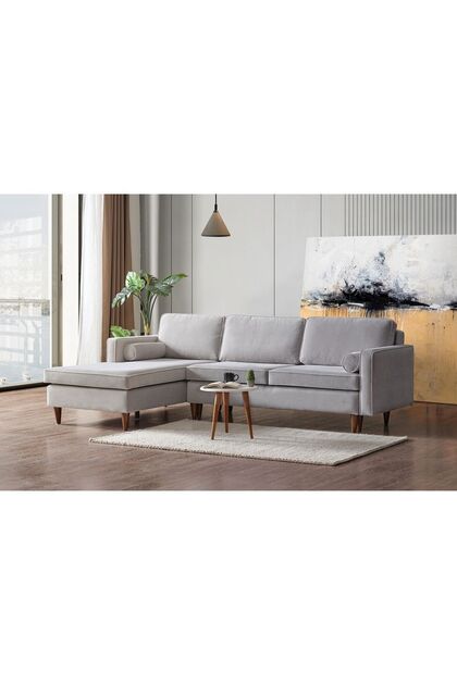 Cord Rio Gri R+2 Sol Köşe Koltuk Takımı, İskandinav , Konforlu Salon ve Oturma Odaları