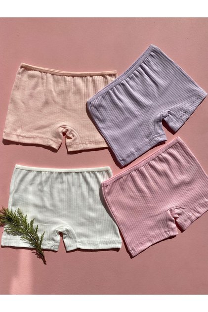 Cotton Ribbed Fabric Girls' 4-Piece Cotton Shorts