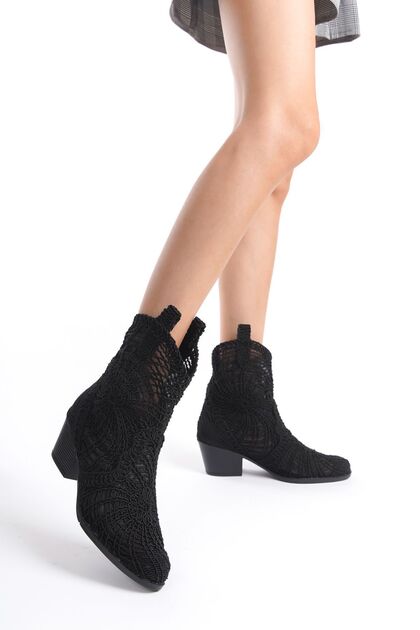 Women's Black Knitted Western Summer Boots Un004-0400