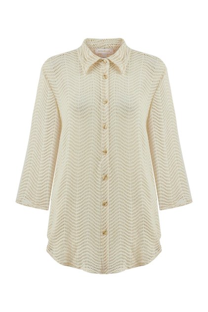 Openwork Textured Cream Beach Shirt
